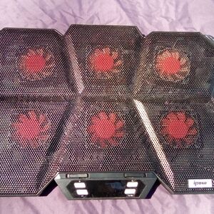 Black Laptop Cooling Pad with Red Fans and Dual USB Controls